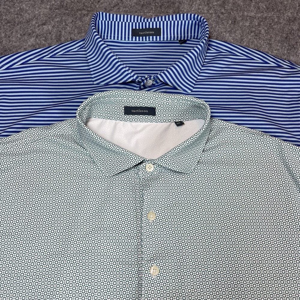 Lot Of 2 Turtleson Polo Shirt Mens XL Striped‎ Geometric Print Golf Stretch